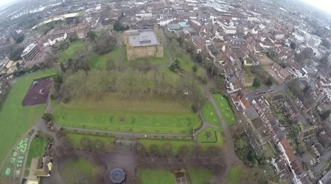 Aerial view of Colchester castle Stock Footage