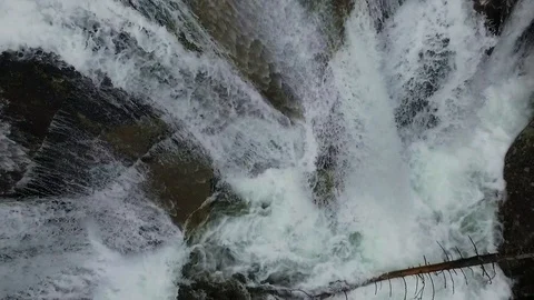 Aerial view of a cold small waterfall in High Tatras Mountains Stock Footage 126099276