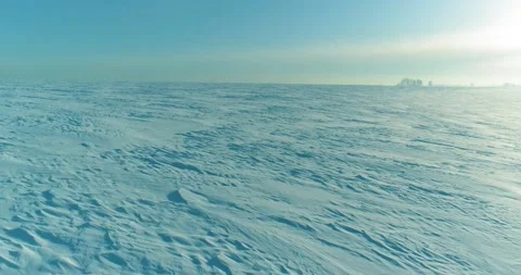 Aerial view of cold winter landscape arctic field, trees covered with frost snow Stock Footage 156791613