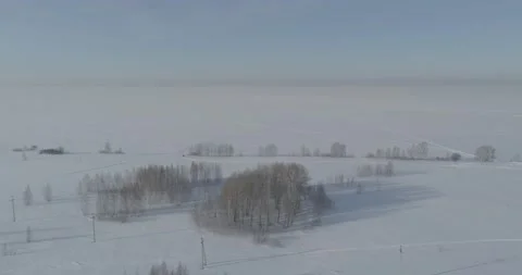 Aerial view of cold winter landscape arctic field, trees covered with frost snow Stock Footage 165572552