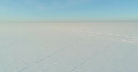 Aerial view of cold winter landscape arctic field, trees covered with frost snow Stock Footage 169971548