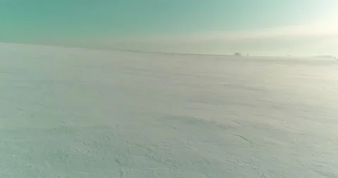 Aerial view of cold winter landscape arctic field, trees covered with frost snow Stock Footage 169972048