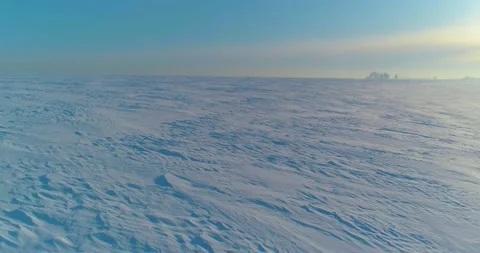 Aerial view of cold winter landscape arctic field, trees covered with frost snow Stock Footage 169973185