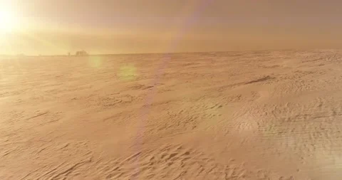 Aerial view of cold winter landscape arctic field, trees covered with frost snow Stock Footage 169973271