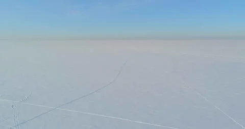 Aerial view of cold winter landscape arctic field, trees covered with frost snow Stock Footage 287294426