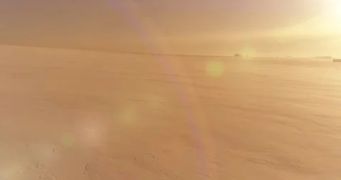 Aerial view of cold winter landscape arctic field, trees covered with frost snow Stock Footage 307574754