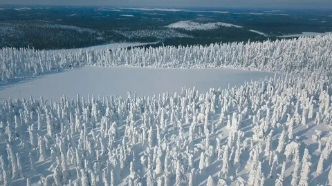 Aerial view of cold winter with lot of snow and blue sky.  Stock Footage 99772717