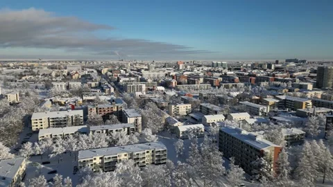 Aerial view of cold winter scenery in Oulu, Finland Stock Footage 329092874