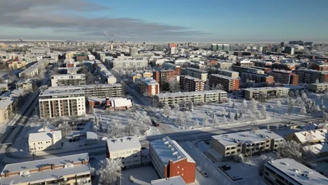 Aerial view of cold winter scenery in Oulu, Finland Stock Footage 329093103