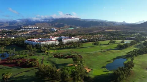 Aerial view of colf course in the Canary Islands Vidéo 246414992