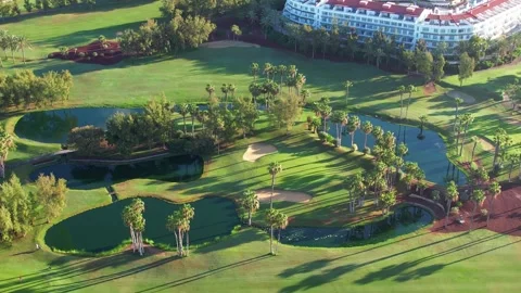 Aerial view of colf course in the Canary Islands Vidéo 246415348