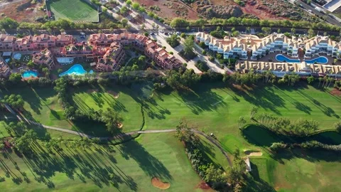 Aerial view of colf course in the Canary Islands Vidéo 246415482