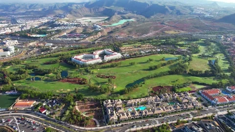Aerial view of colf course in the Canary Islands Stock Footage 246415530