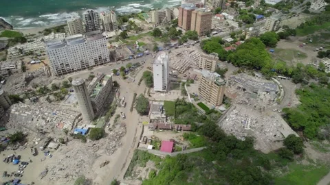 Aerial View of Collapsed Buildings and Rescue Operations locate survivors in La Stock Footage 343066485