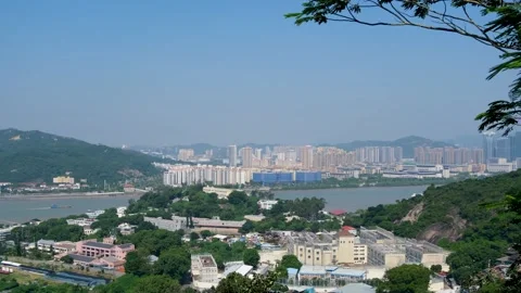 Aerial view from Coloane Macau, overlooking Hengqin Island in Zhuhai Vídeos de archivo 291592761