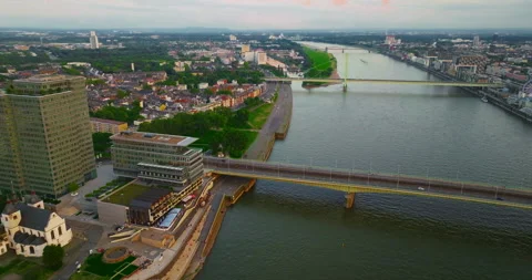 Aerial view of Cologne, Germany. View of Cologne Cathedral and the city skyline Stock Footage 345446324