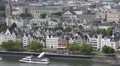 Aerial View Cologne Harbor Cruise Ship Old Town Cityscape Historic Area People HD Footage