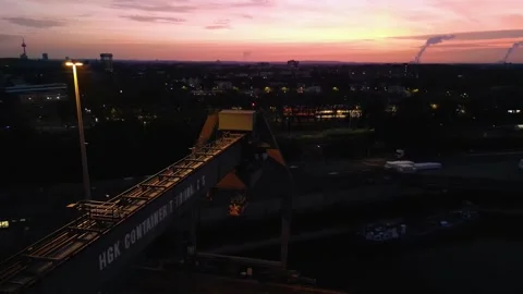 Aerial View of Cologne Harbor at Sunset Stock Footage 312696719