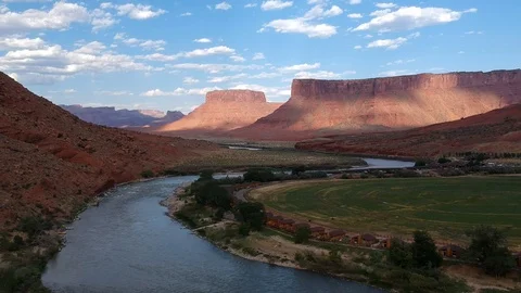 Aerial View of Colorado River surrounded by Canyons Stock Footage