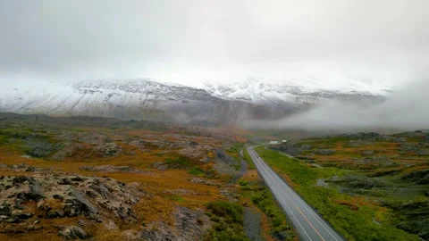Aerial view of colorful fall trees and tundra landscape along scenic Richar.. Video stock 316919851