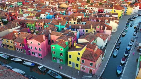 Aerial view of the colorful houses on Bu... | Stock Video | Pond5