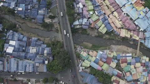 Aerial view of the colorful rainbow village in Indonesia (3) Stock Footage