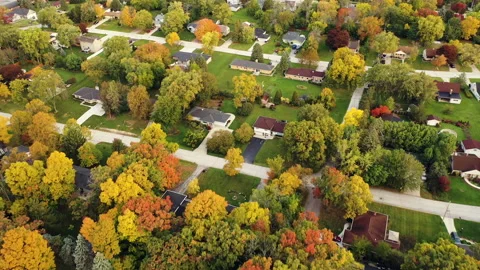 Aerial view of colorful trees in fall season Stock Footage 140888669