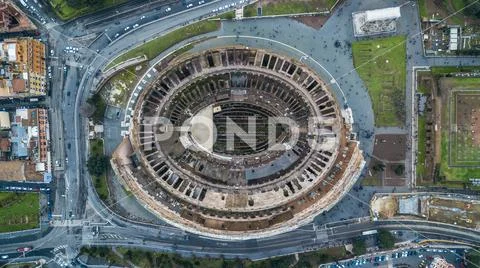 Aerial view of the Colosseum in the ancient city of Rome, Italy Stock Photos