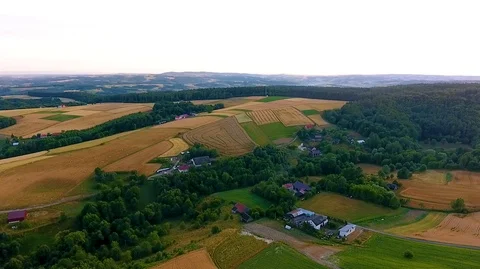 Aerial view of colourful fields and sunset Stock Footage 127366549
