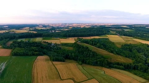 Aerial view of colourful fields and sunset Video stock 127366598