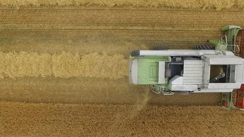 Aerial View of a Combine Harvester at Work Stock Footage 122816355