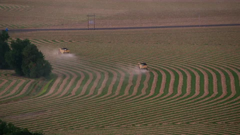Aerial view of combines in Oregon Stock Footage 235468351
