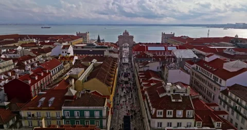 Aerial view of Comerce Square Scenery. Historic city landscape. Lisbon 스톡 동영상 315513345