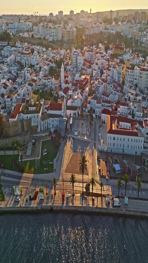 Aerial view of Comerce Square Scenery. Historic city landscape. Lisbon Stock-Footage 318959424