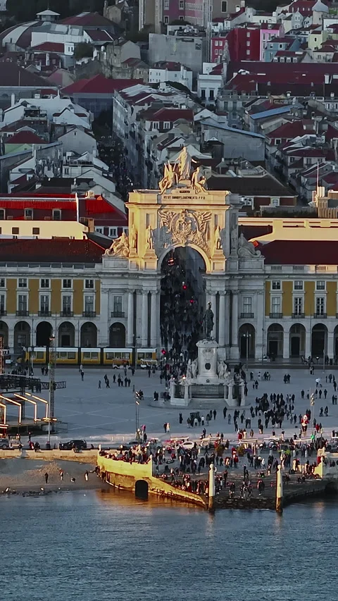 Aerial view of Comerce Square Scenery. Historic city landscape. Lisbon 動画素材 319966863