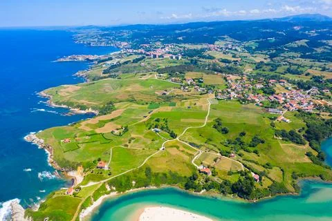 Aerial view of Comillas Stock Photos
