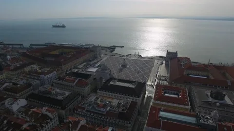Aerial View of Commerce Square in Lisbon, Portugal Stock Footage 58818553
