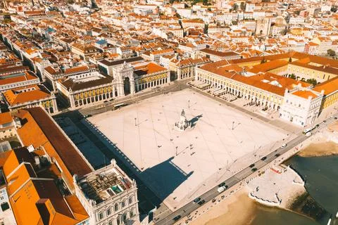 Aerial view of Commerce Square or Praca do Comercio in Lisbon, Portugal. 10.03 Stock Photos