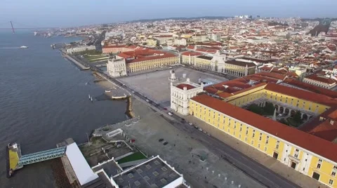 Aerial View of Commerce Square - Praca do Comercio - in Lisbon, Portugal Stock Footage 58659373