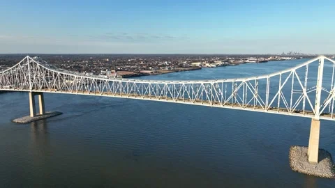 Aerial View of the Commodore Barry Bridge in Chester Pennsylvania Stock Footage 197530043