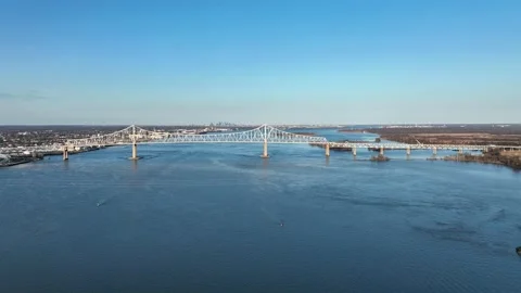 Aerial View of the Commodore Barry Bridge in Chester Pennsylvania Stock Footage 197530047