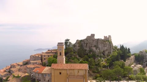 Aerial view of the commune of Èze in the south of France. Stock Footage 148986514