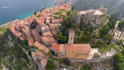 Aerial view of the commune of Èze in the south of France. Stock Footage 148986551