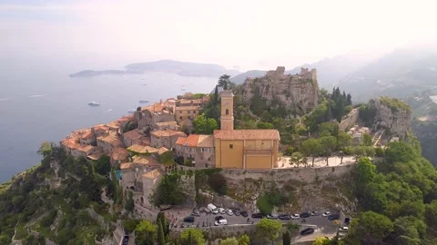 Aerial view of the commune of Èze in the south of France. Stock Footage 148986591