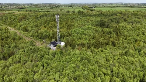 Aerial View of Communication Tower in Forest Landscape 4K Stock Footage 334721999