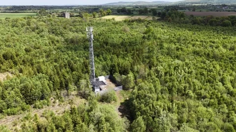 Aerial View of Communication Tower in Forest Landscape 4K 스톡 동영상 334722003