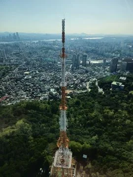 Aerial View of Communications Tower Stock Photos