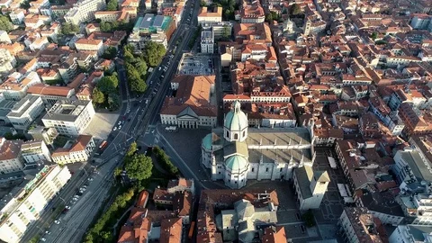 Aerial view of Como Cathedral which is seat of Bishop 4k Stock Footage 122310364
