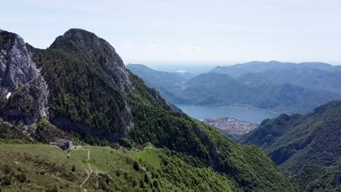 Aerial view of Como lake from the Grigna mountain, Valsassina, Italy. Stock Footage 132575409