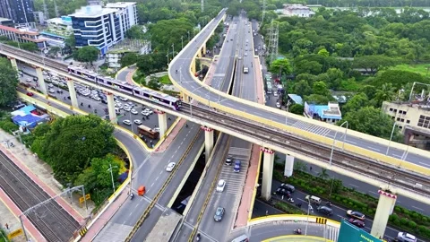Aerial View of Complex Highway Bridge Interchange Stock Footage 313278242
